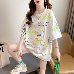 「半袖Tシャツ レディース」韓国版のゆったり大きいサイズレディースミドル丈